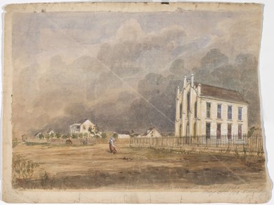 1852年5月21日，德克萨斯州马塔戈达共济会大厅（纸上水彩画） 作者 托马斯·弗林托夫