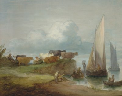 在河岸的牛与帆船，1780-84 作者 托马斯·盖恩斯伯勒