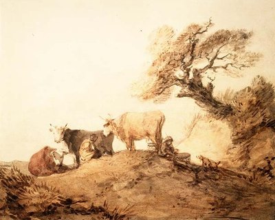 树下的牛和牧羊人及狗（水彩画 作者 托马斯·盖恩斯伯勒