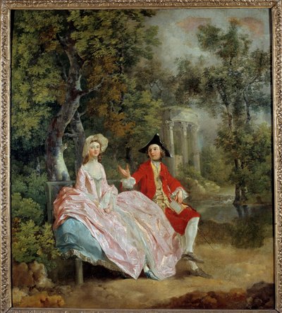 在公园里的谈话：Thomas Gainsborough 和他的妻子 Margaret 绘画 Thomas Gainsborough (1727-1788) 1746 Sun。 0,73 x 0,68 m - 在公园里的对话：Thomas Gainsborough 和他的新娘 Margaret。 Thomas Gainsborough (1727-1788) 的绘画 作者 Thomas Gainsborough