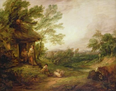 与女孩和猪的小屋门，c.1786 作者 托马斯·盖恩斯伯勒