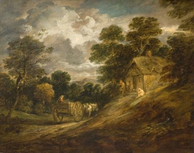 有小屋和车的风景，1786年。 作者 托马斯·盖恩斯伯勒