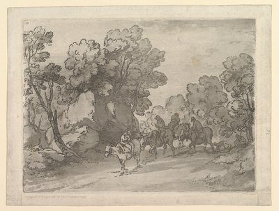 树木繁茂的景观与骑手，1797年8月1日。 作者 托马斯·盖恩斯伯勒