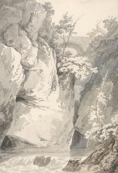 在Lago di Como的银行，c.1796（在纸上洗石墨） 作者 托马斯·吉尔丁