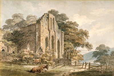 北威尔士登比郡 Valle Crucis Abbey（白色绒面纸上铅笔水彩画） 作者 托马斯·吉尔丁