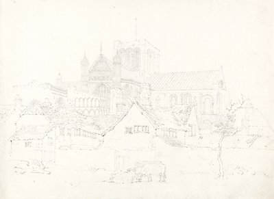 来自东北的温彻斯特大教堂，建于1795年左右（普通纸上的石墨） 作者 托马斯·吉尔丁