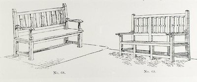 花园长椅，出自托马斯-莫森的《花园制作的艺术与工艺》，1900年出版（雕刻）（黑白照片）。 作者 托马斯·海顿·莫森