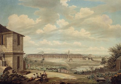 安提瓜岛上的一个景观：从医院看到的英国军营和圣约翰教堂，1775-1776（纸上有石墨和纸上墨水） 作者 托马斯·赫恩