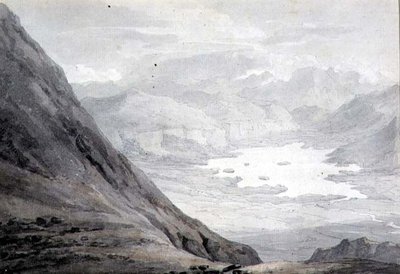 从Skiddaw看Derwentwater（纸上铅笔和水彩）。 作者 托马斯·赫恩