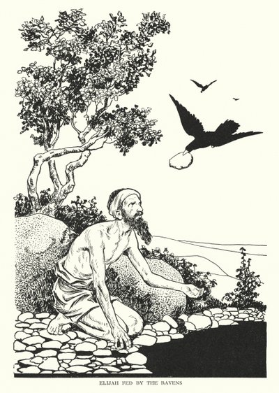 乌鸦喂养以利亚（石版画） 作者 汤玛斯·希思·罗宾逊