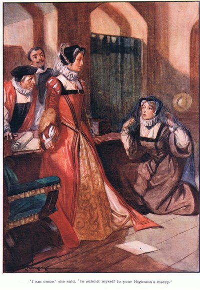 她说："我来了，""臣服于殿下的仁慈"。(彩色平版） 作者 汤玛斯·希思·罗宾逊