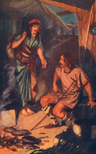 "当女人回来时，她发现自己的蛋糕烧焦了"（彩色石版画） 作者 汤玛斯·希思·罗宾逊