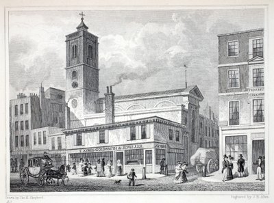 Backchurch的St Dionis教堂，来自&39;伦敦及其十九世纪的环境&39;酒吧。 Jones und Co.，1827-1829 作者 托马斯·霍斯默牧羊人