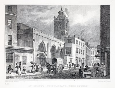 圣吉尔斯教堂，Cripplegate，来自&39;伦敦和它在十九世纪的周围&39;酒吧。 Jones und Co.，1827-1829 作者 托马斯·霍斯默牧羊人