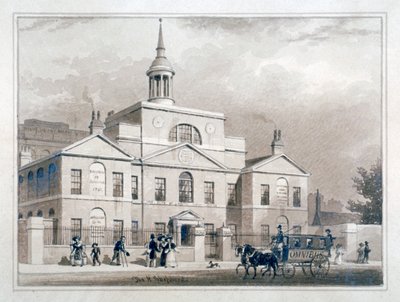 伦敦市疗养医院，伦敦芬斯伯里市路，约1827年。      作者 托马斯·霍斯默牧羊人