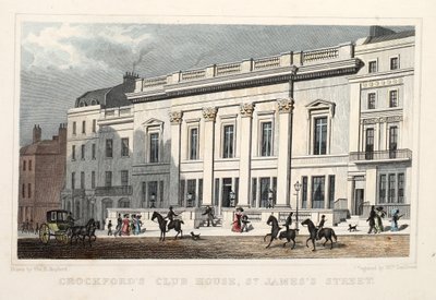 Crockfords Club House，圣詹姆斯街。酒吧。 1828年（手工彩色雕刻） 作者 托马斯·霍斯默牧羊人