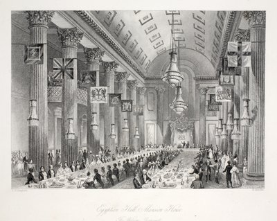 埃及大厅，豪宅，来自“伦敦室内设计及其服装和仪式”酒吧。 Joseph Mead，伦敦，c.1843（钢版画） 作者 托马斯·霍斯默牧羊人
