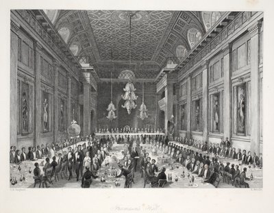 共济会的大厅，来自“伦敦室内设计及其服装和仪式”酒吧。 Joseph Mead，伦敦，c.1843（钢版画） 作者 托马斯·霍斯默牧羊人