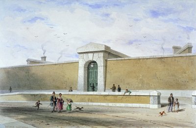 伦敦威斯敏斯特Tothill Fields的Bridewell监狱大门，约1850年。                              作者 托马斯·霍斯默牧羊人