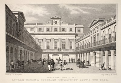 NW View of the London Horse and Carriage Repository，Gray&39;s Inn Road，from the London and it&39;s Environs in the Nine Century&39;pub。 Jones und Co.，1827-1829 作者 托马斯·霍斯默牧羊人