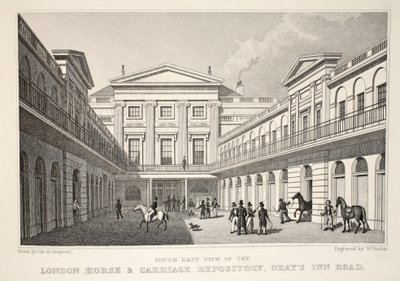 SE View of the London Horse and Carriage Repository，Gray&39;s Inn Road，from the London and it&39;s Environs in the Nine Century&39;pub。 Jones und Co.，1827-1829 作者 托马斯·霍斯默牧羊人