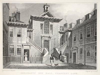 Serjeant&39;s Inn，Chancery Lane，来自&39;伦敦及其位于十九世纪的环境&39;酒吧。 Jones und Co.，1827-1829 作者 托马斯·霍斯默牧羊人