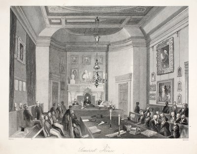 Somerset House，来自&39;伦敦室内设计及其服装和仪式&39;酒吧。 Joseph Mead，伦敦，c.1843（钢版画） 作者 托马斯·霍斯默牧羊人