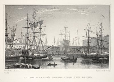 St Katherine码头，来自盆地，塔楼，伦敦及其位于十九世纪酒吧的环境。 Jones und Co.，1827-1829 作者 托马斯·霍斯默牧羊人