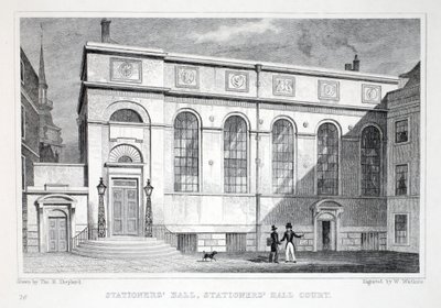 Stationer&39;s Hall，Stationer&39;s Hall Court，来自&39;伦敦及其十九世纪的环境&39;酒吧。 Jones und Co.，1827-1829 作者 托马斯·霍斯默牧羊人