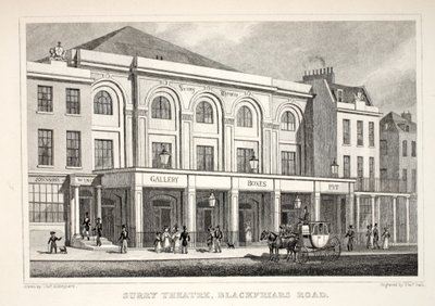 Blackfriars路的Surry剧院，来自&39;伦敦及其十九世纪的环境&39;酒吧。 Jones und Co.，1827-1829 作者 托马斯·霍斯默牧羊人