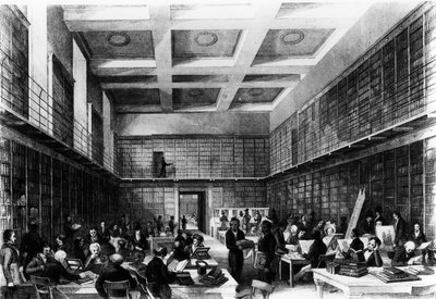 大英博物馆第六阅览室，1841年出版于“伦敦室内设计”（雕刻） 作者 托马斯·霍斯默牧羊人