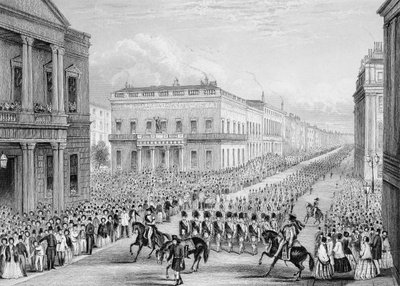 威灵顿的葬礼队伍经过高级联合服务俱乐部，Pall Mall，伦敦，1852年 作者 托马斯·霍斯默牧羊人