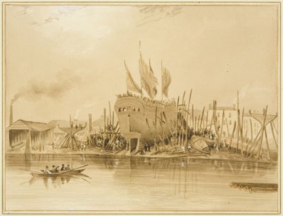 东部包装船坞，“雅芳”号的发射，1826年 作者 罗伯汉长老托马斯·李森
