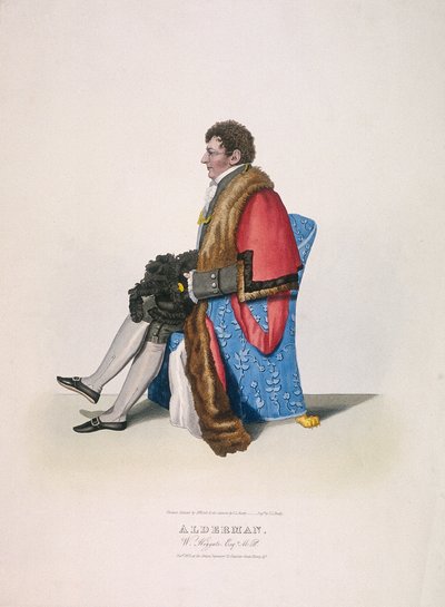 威廉-海格特爵士（Alderman Sir William Heygate），坐着，身穿公民服装，展示长袍和帽子，1825年 作者 托马斯·巴斯比勋爵