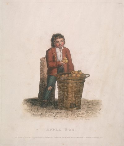 卖苹果的人带着一大篮子的水果，1820年 作者 托马斯·巴斯比勋爵