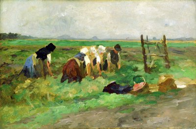 现场工人，c.1900（纸板上的油） 作者 托马斯·路德维希·赫伯斯特