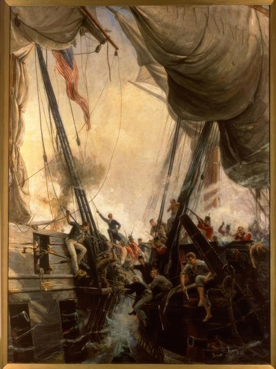 香农（Shannon）和切萨皮克（Chesapeake）在近战中，1813年-宝石五世。海米（Hemy），1895年 作者 托马斯·玛丽·海米