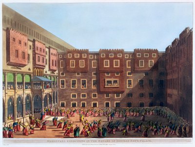 在Mourad Bey宫殿广场上锻炼的Mamelukes》，埃及开罗，1802年 作者 托马斯·米尔顿