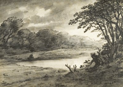 湖景（纸上炭笔和水彩画） 作者 托马斯·蒙罗