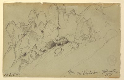 绘画，黄石公园魔鬼洞穴，1871 年 作者 托马斯·莫兰