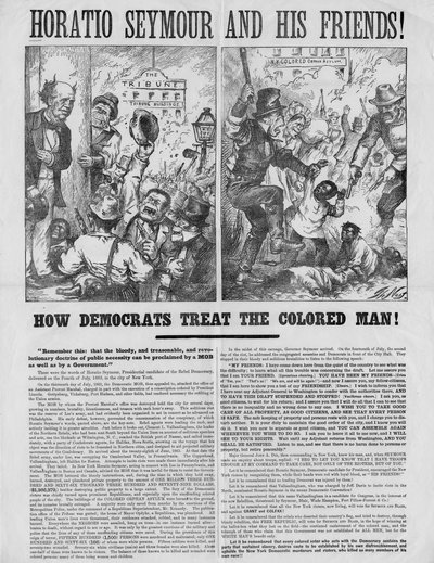 Horatio Seymour和他的朋友们！ ：民主人士如何对待有色人种！ ：记住这一点：暴徒可以宣布血腥，叛逆和革命的公共需要学说为 作者 Thomas Nast