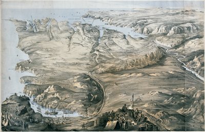 塞瓦斯托波尔之前英法联军防御工事的全景图（石版画，有色） 作者 托马斯·帕克
