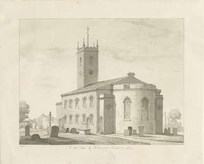 布莱克斯威奇教堂（Bloxwich Church）：棕褐色绘图，1837年 作者 托马斯·佩普洛伍德