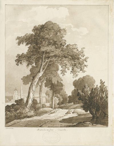 Marchington教堂：棕褐色水墨画，1836年 作者 托马斯·佩普洛伍德