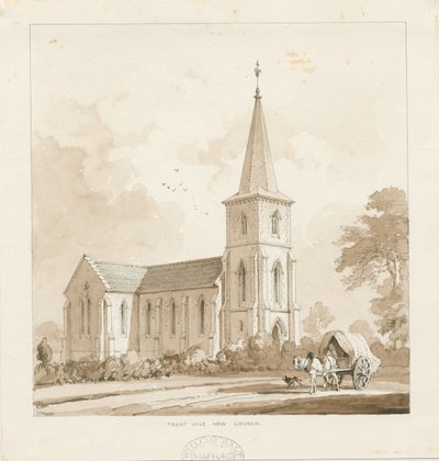 特伦特姆（Trentham）-“特伦特维尔新教堂（Trent Vale New Church）”：棕褐色绘画，nd [1842，比照Wood Portfolio 148]（绘画） 作者 托马斯·佩普洛伍德