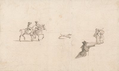 骑手，人物和狗（纸上的钢笔和墨水） 作者 托马斯·罗斯