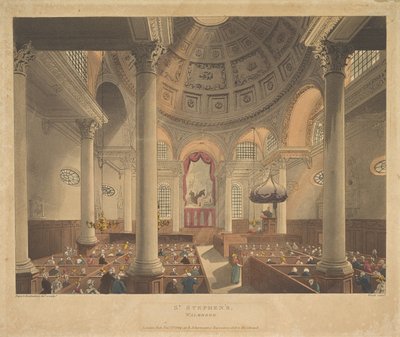 圣斯蒂芬的沃尔布鲁克，1809年11月1日。创造者：Thomas Rowlandson, Augustus Charles Pugin, J. Bluck. 作者 托马斯·罗兰森、奥古斯都·查尔斯·普金、J·布莱克