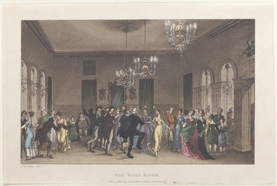 舞会厅》，摘自《斯卡伯勒诗集》，1813年，1813年。创作者：托马斯-罗兰森，约瑟夫-康斯坦丁-斯塔德勒，J-布鲁克。 作者 托马斯·罗兰森、约瑟夫·康斯坦丁·斯塔德勒、J Bluck