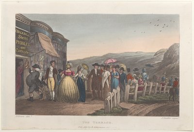 阳台，来自斯卡伯勒的诗意素描，1813年。创作者：Thomas Rowlandson, Joseph Constantine Stadler, J. Bluck. 作者 托马斯·罗兰森、约瑟夫·康斯坦丁·斯塔德勒、J Bluck