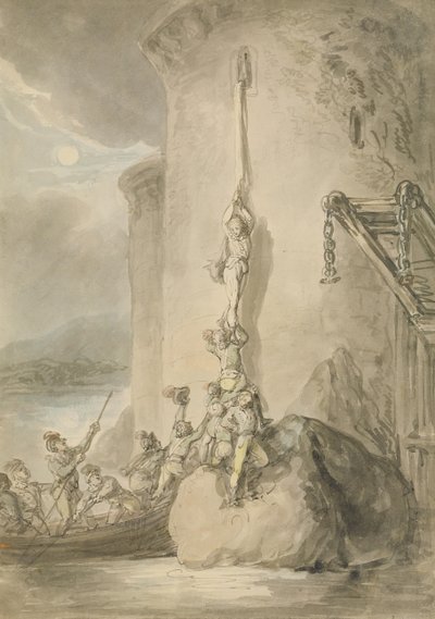 军事逃亡，约1794年（用水彩笔和墨水在纸上用石墨洗净的钢笔和墨水） 作者 托马斯·罗兰森